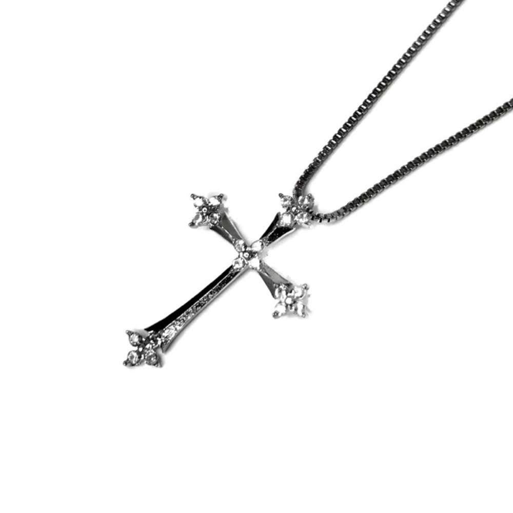 Silver Tone Cross and Box Chain Necklace
